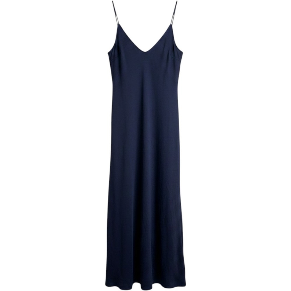 Buenos Ninos Womens Navy Blue Ruffle‎ Hem Midi Slip Dress Adjustable Straps Sz M